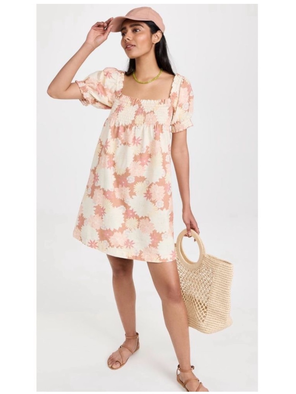 Faherty Ramona Smocked Organic Cotton Dress in Warm Jicaro Island Size M floral